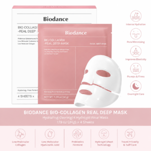BIODANCE Bio-Collagen Real Deep Mask Korean hydrogel overnight face mask with collagen and hyaluronic acid for deep hydration, pore care, and firmer-looking skin.