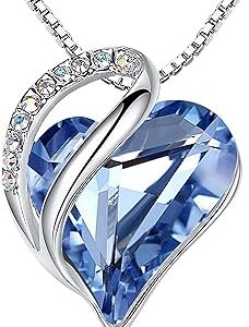Shop Elegant blue heart crystal pendant necklace with silver plated chain for women
