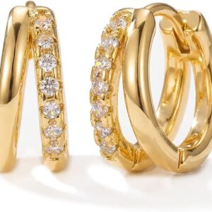Gold-tone huggie hoop earrings with sparkling clear stones